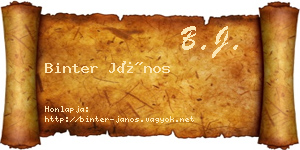 Binter János névjegykártya
