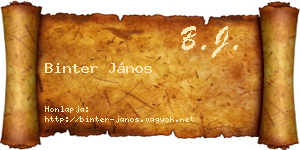 Binter János névjegykártya